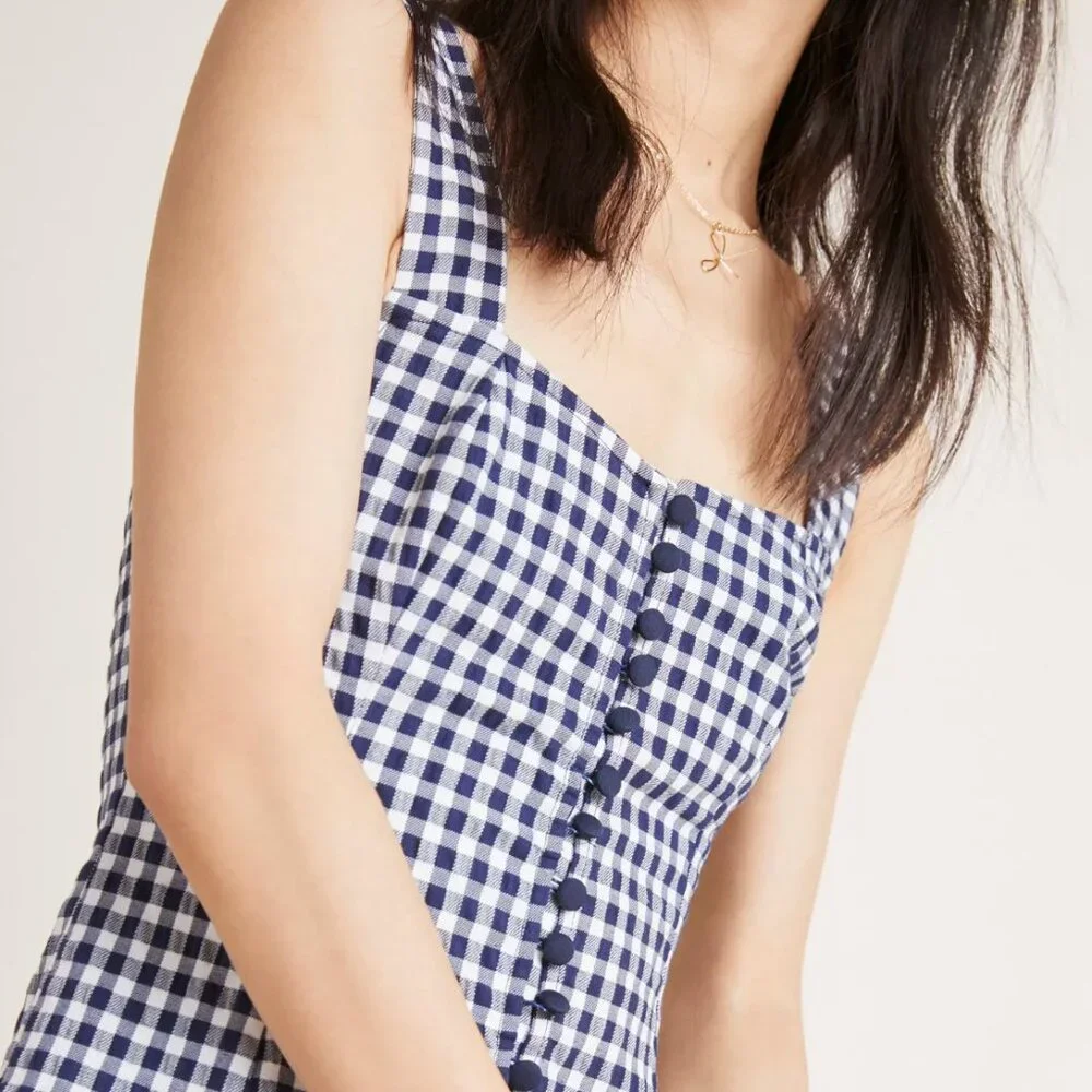 NWOT New Anthropologie Women's Gingham Midi Dress 4 Petite Seen Worn Kept Straps - Picture 3 of 8